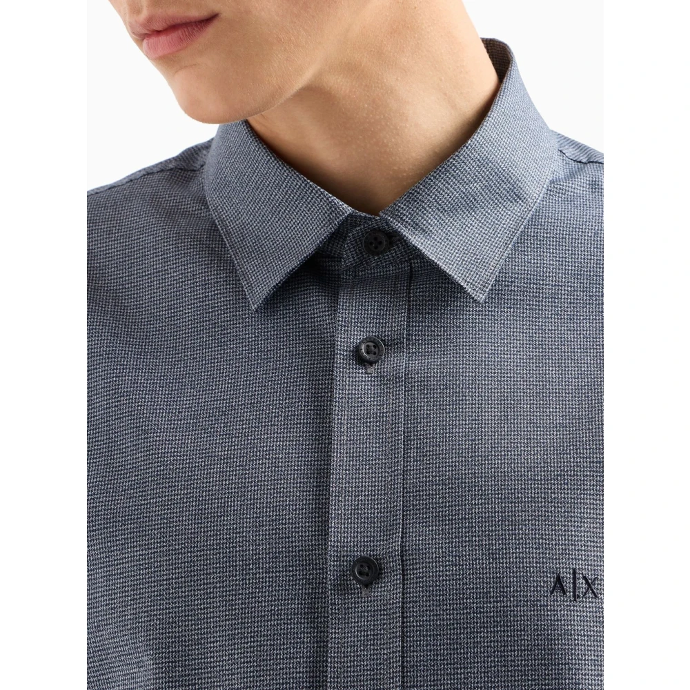 Emporio Armani Blauwe Microfantasia Logo Shirt Blue Heren