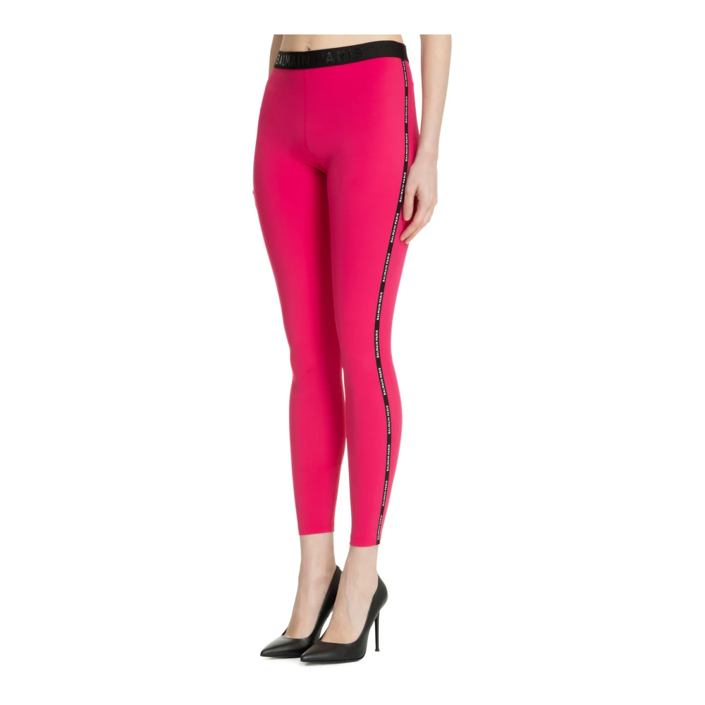 Balmain Effen Logo Leggings Elastische Taille Pink Dames