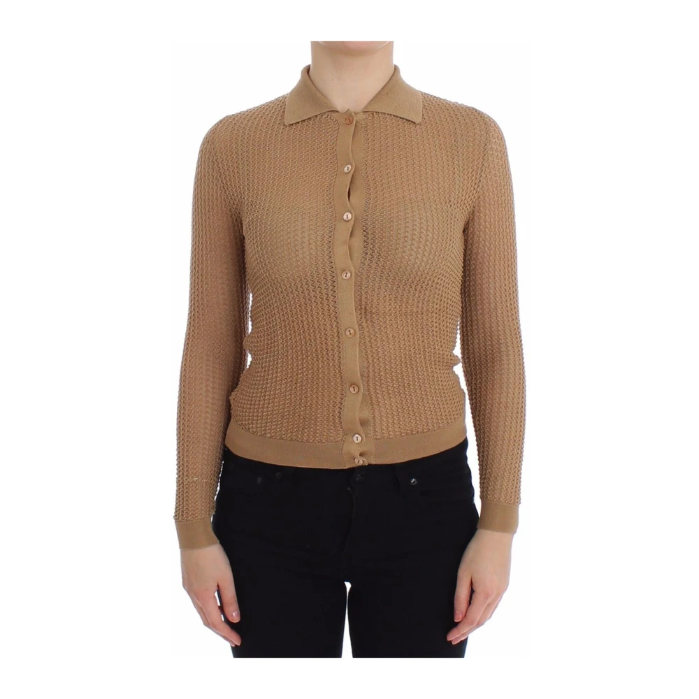 Dolce & Gabbana Beige Stickad Bomull Polo Cardigan Beige, Dam