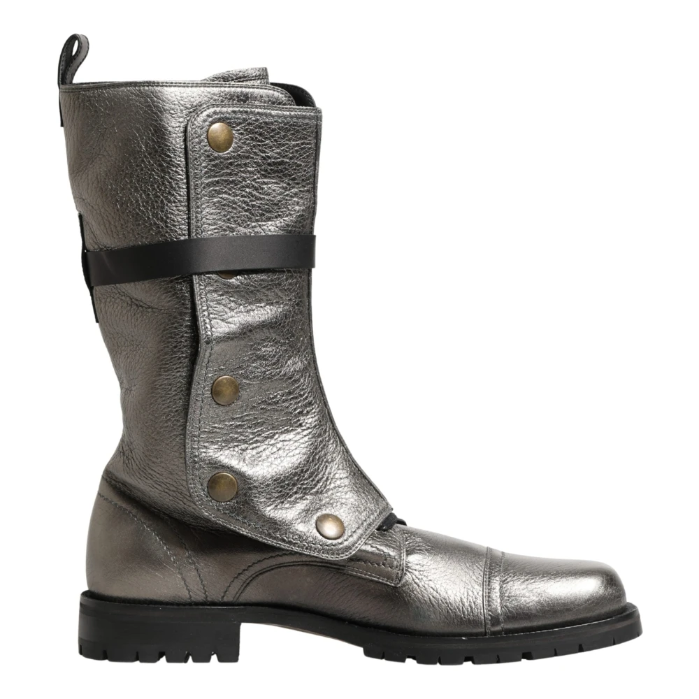 Dolce & Gabbana Men's Gray High Boots, 10 Uk, Combat Biker Mid Calf Boots