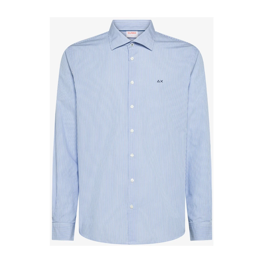 Sun68 Men's Blue Shirt Classic Stripes