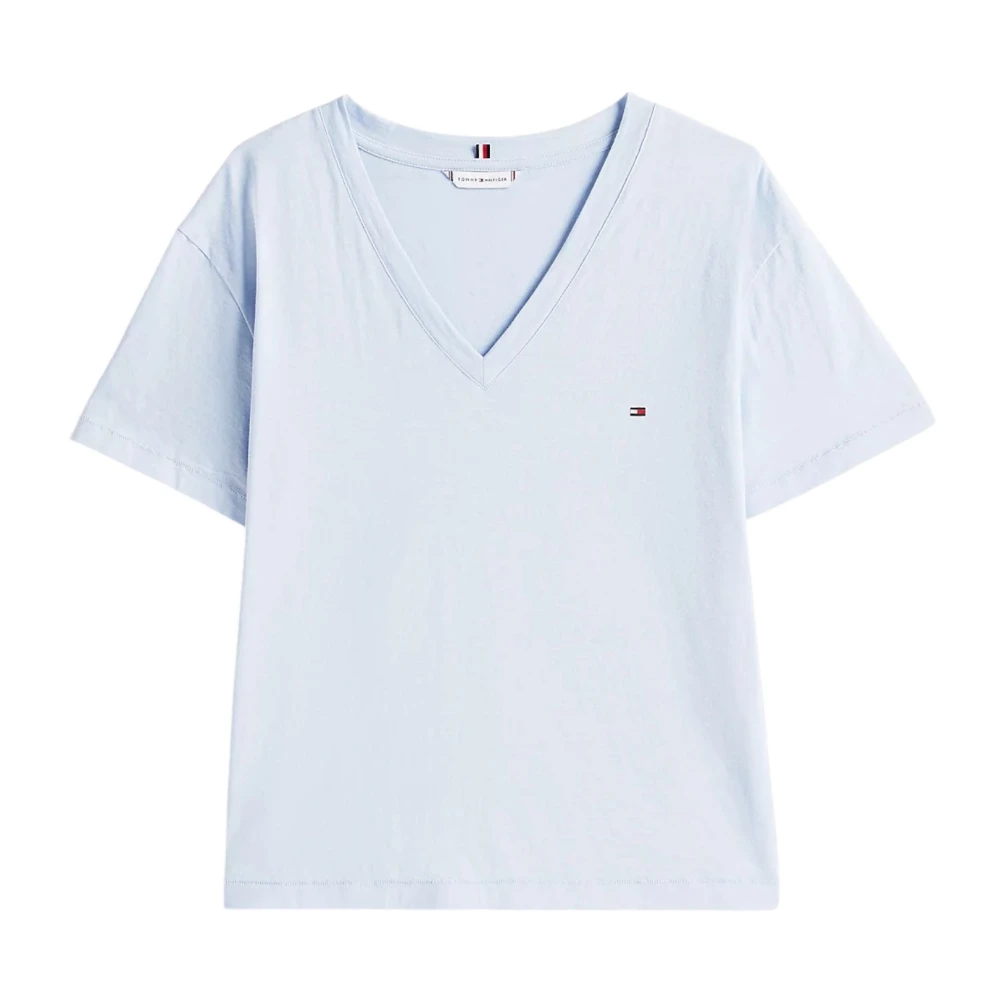 Tommy Hilfiger Women's Blue Slub Mdrn V-Nk Ss T
