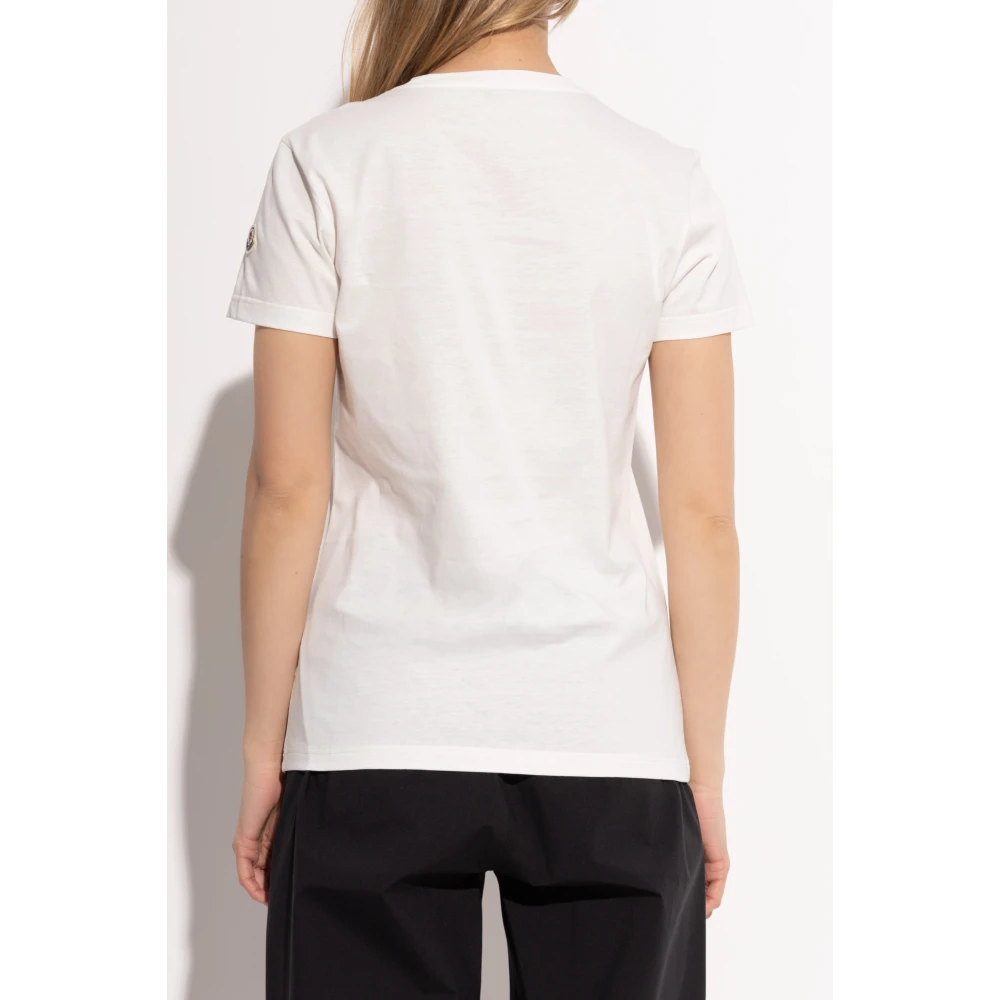 Moncler Katoenen T-shirt met ronde halslijn White Dames