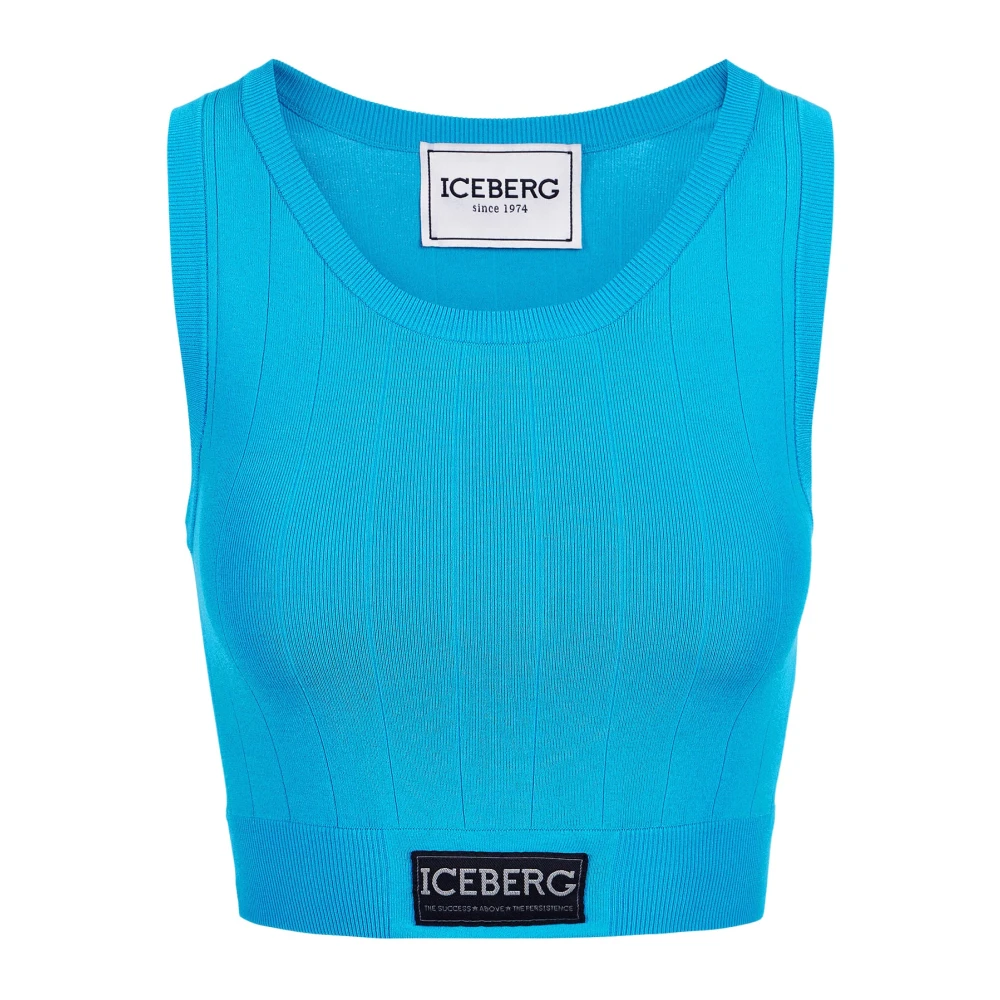 Iceberg Turquoise actieve top in geribbeld breisel met logo Blue Dames