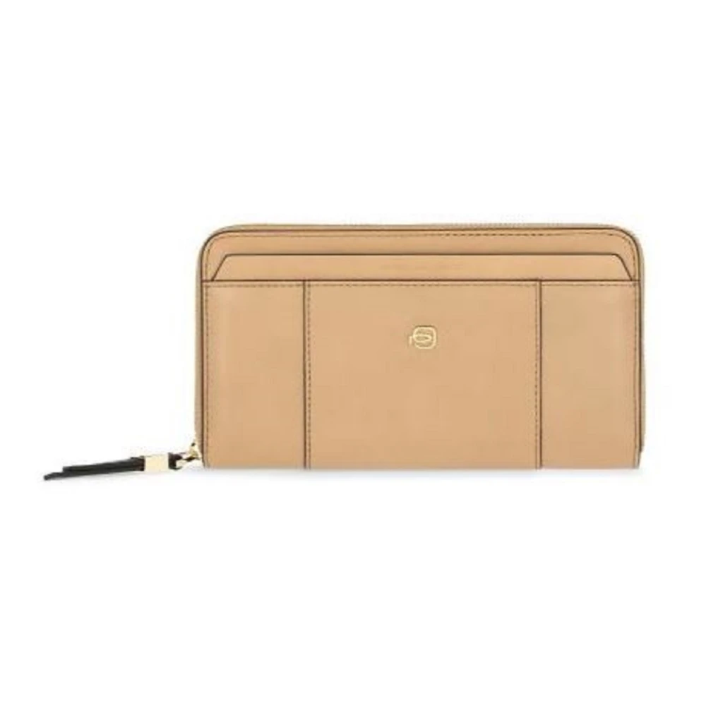 Piquadro Women's Beige Wallet, 4 Gussets, With Leather Zip