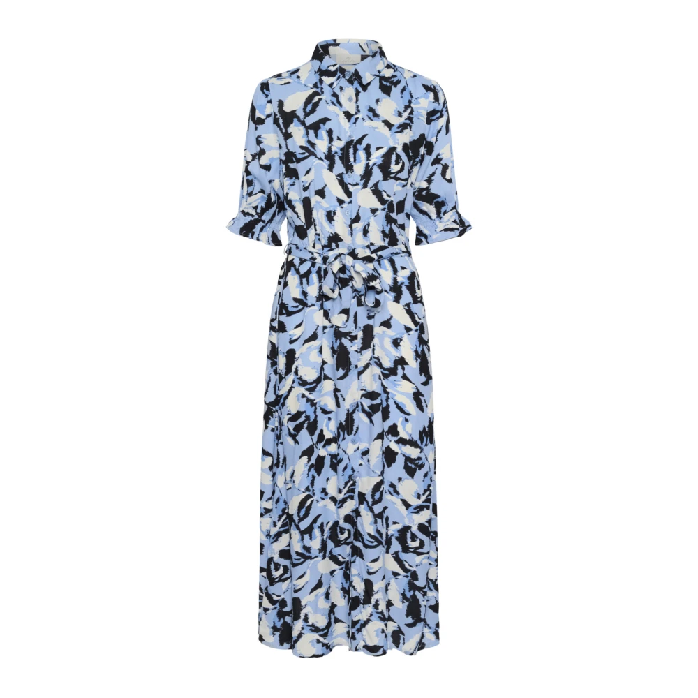 Kaffe Blauwe Bloemenprint Jurk met Overhemdkraag Blue Dames