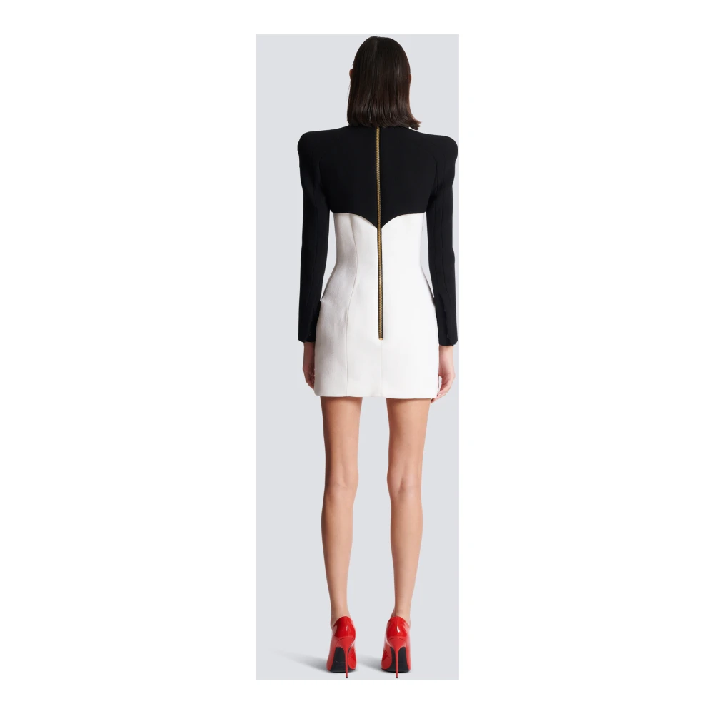 Balmain Korte Crêpe Jurk met Knopen White Dames