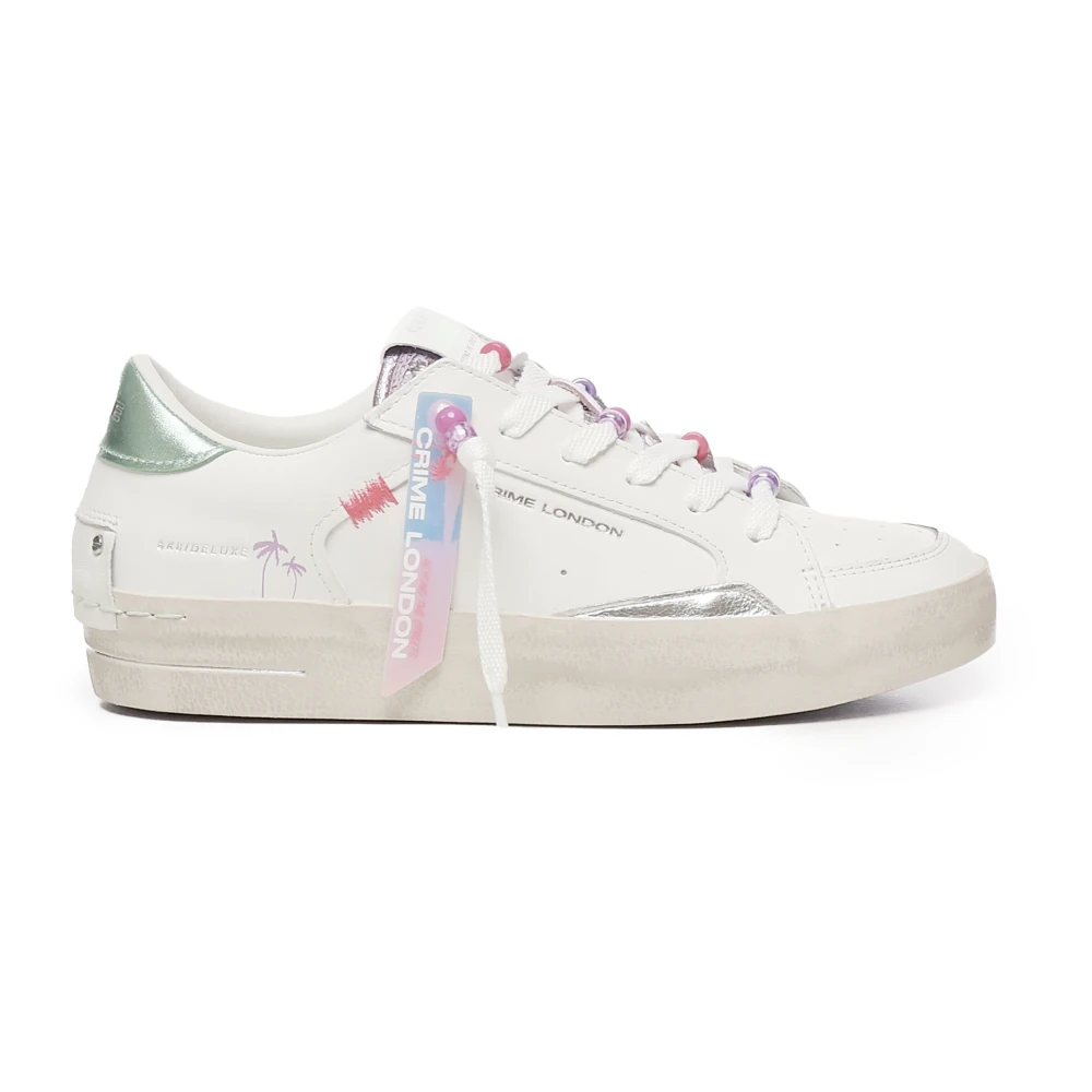 Crime London Women's White/Green Leather Sneakers With Details