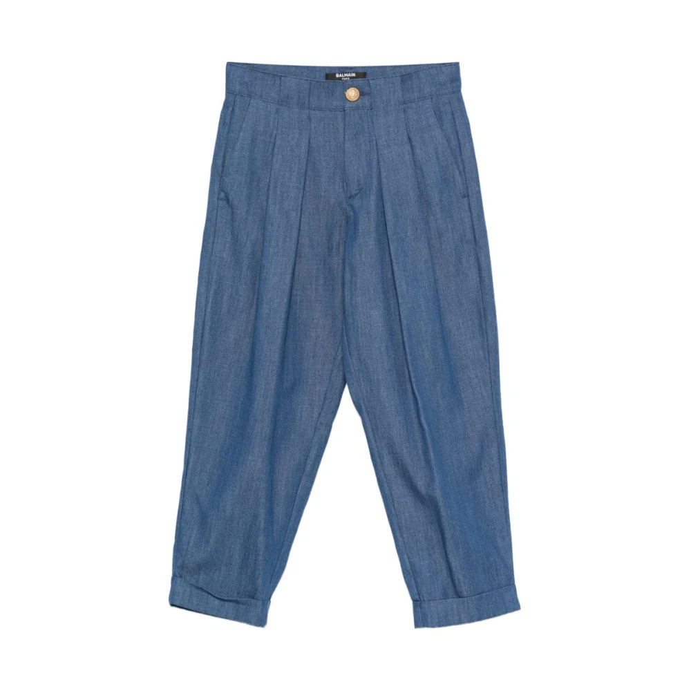 Balmain Blue Pleated Cuffed Trousers - Unisex - Trousers - 10 Y - Kids
