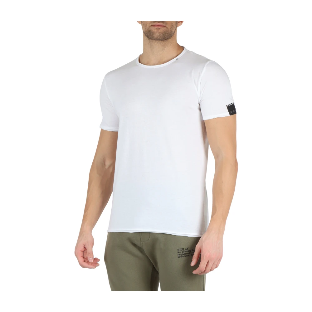 Replay Katoenen T-shirt met geborduurd logo White Heren