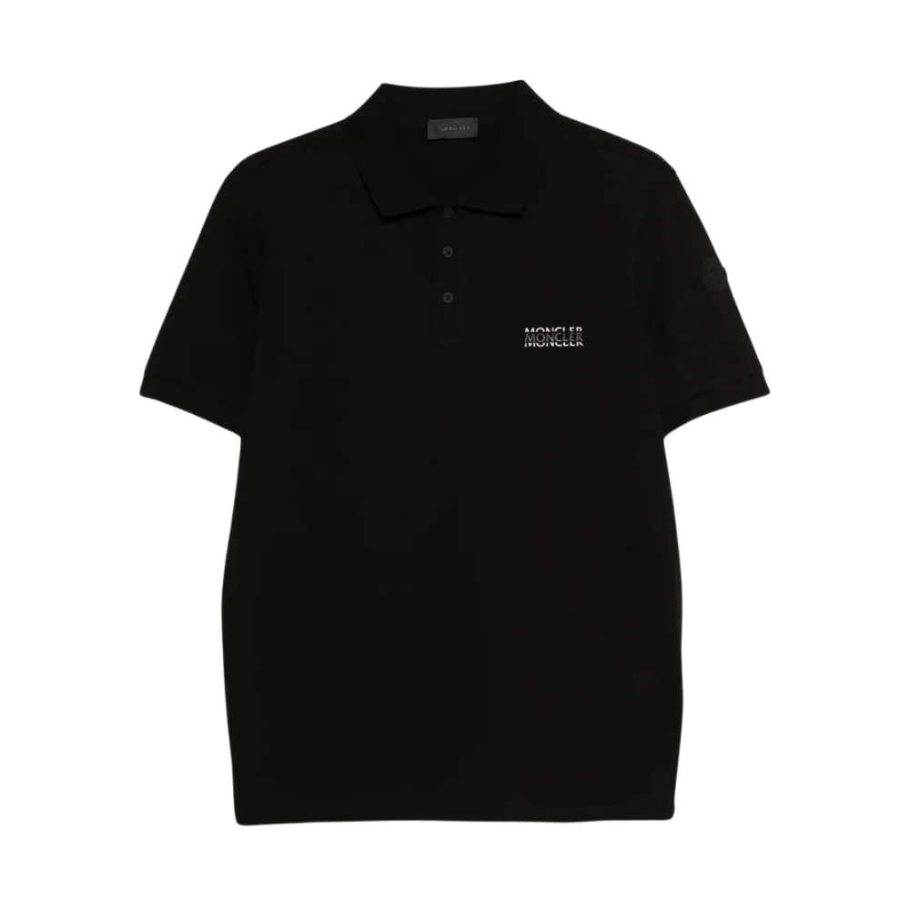 Moncler Men's Black Logo Patch Cotton Polo Shirt
