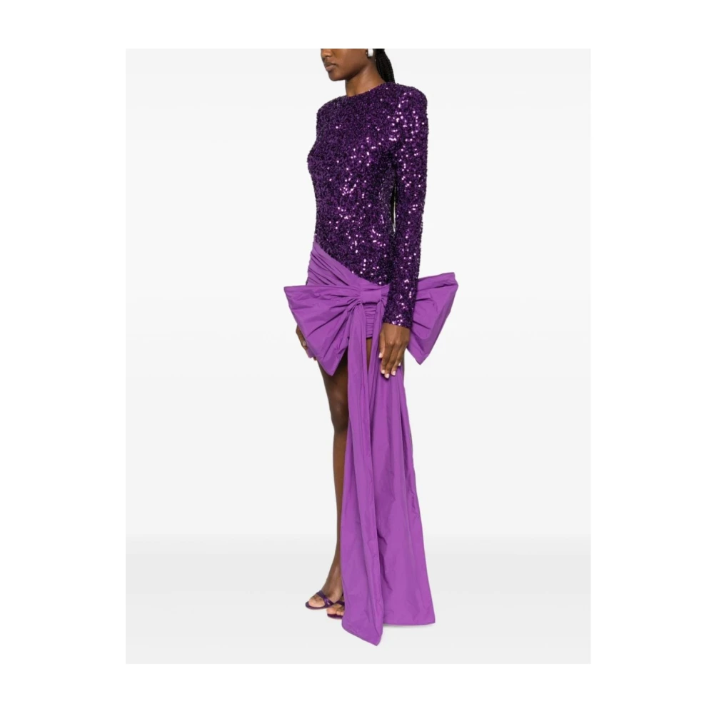 Rotate Birger Christensen Bow Minidress met Korte Mouwen Purple Dames