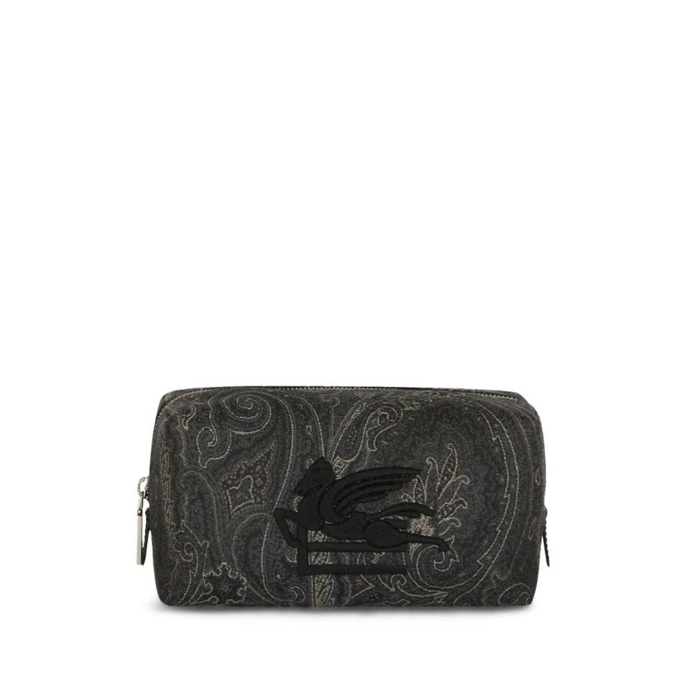 ETRO Antraciet Grijs Amoeba Logo Zwarte Toilettas Black Heren