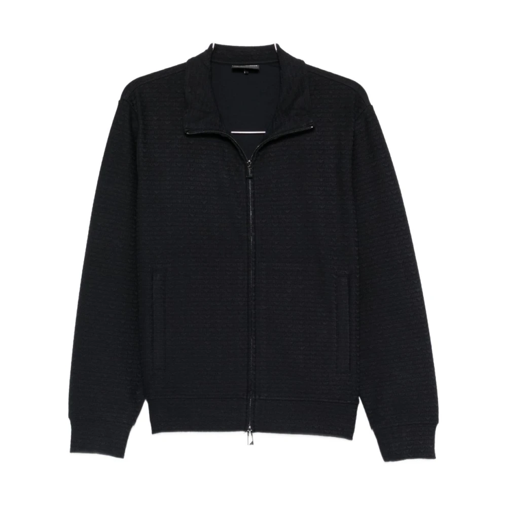 Emporio Armani , Light Jackets, Male, Blue, 3XL, Textured Zip Sweatshirt - Image 3