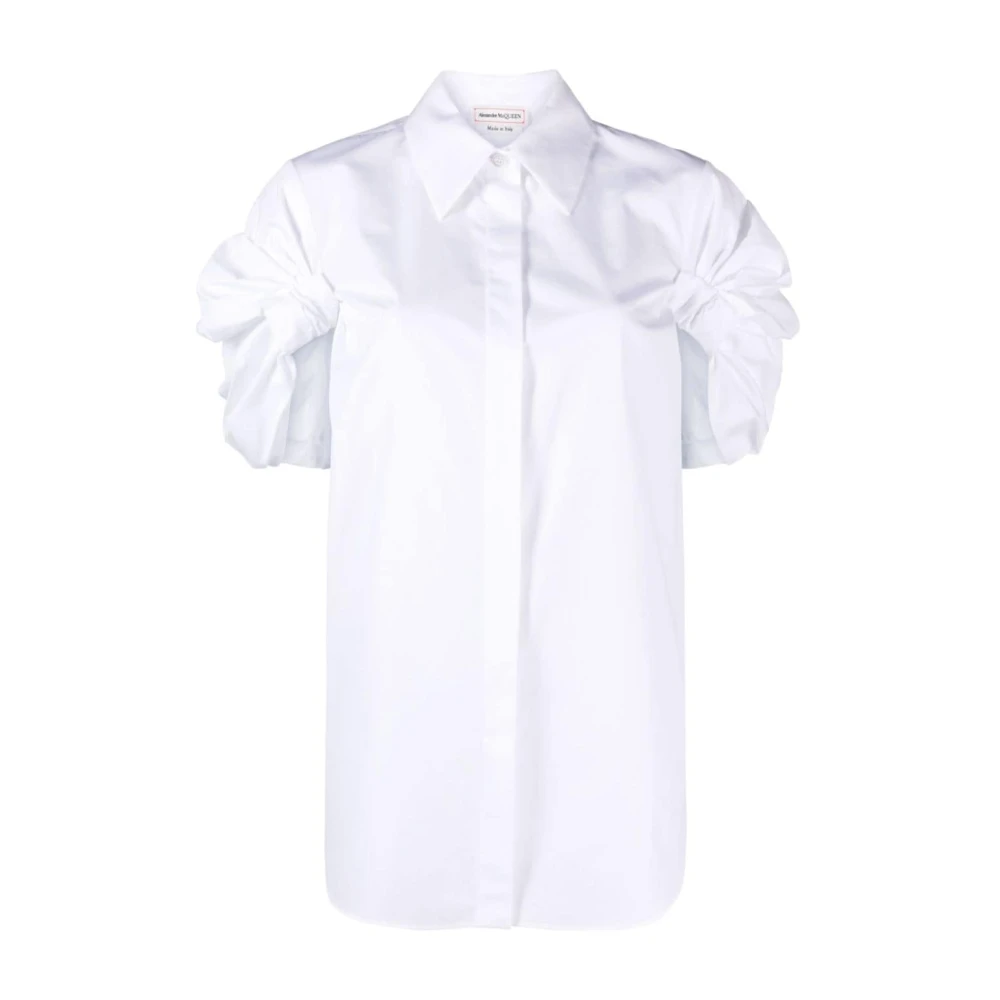 Alexander McQueen Vit Bomull Poplin Skjorta med Rynkade Detaljer White, Dam