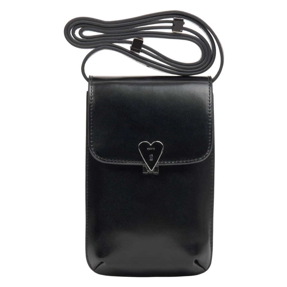 Estro Zwarte Leren Telefoonhoes voor Vrouwen Black Dames