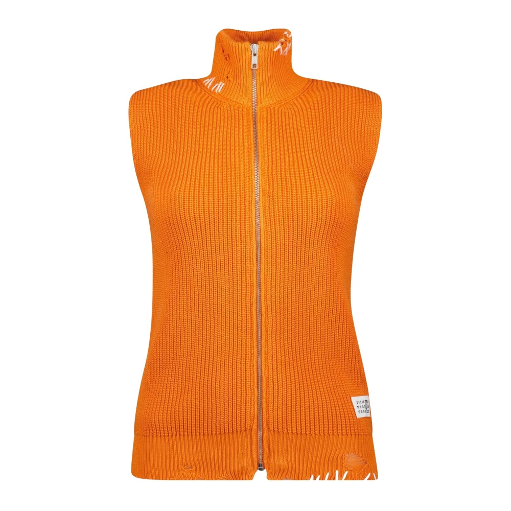 MM6 Maison Margiela Geribde gebreide sleeveless trui vest Orange Dames