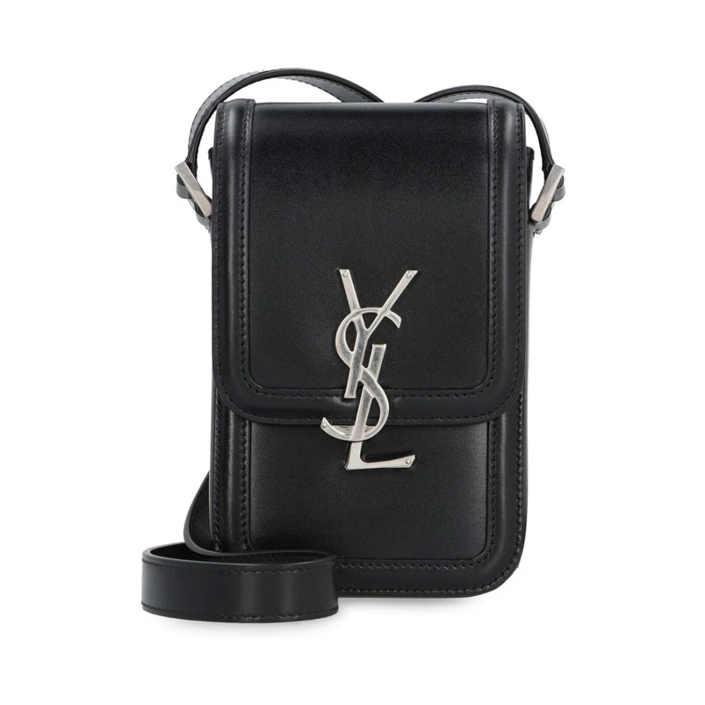 Saint Laurent Leren Telefoonhoes met Schouderband Black Heren