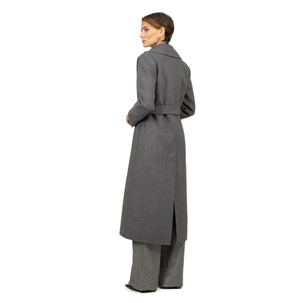 Max Mara Grijze Wolceintuur Lange Jas Gray Dames