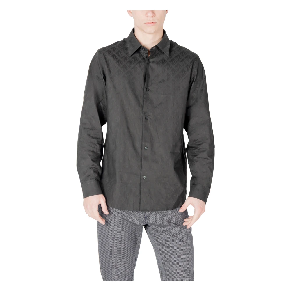 Armani Exchange Uomo Nero Elegante Camicia Da A Maniche Lunghe
