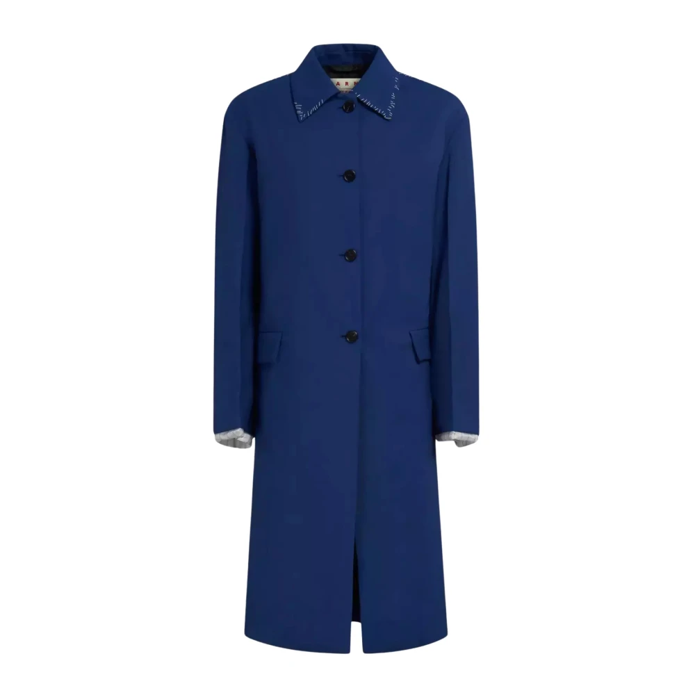 Marni Women's Blue Single-Breasted Coats, Xs, Wool Coat With Decorative Stitching