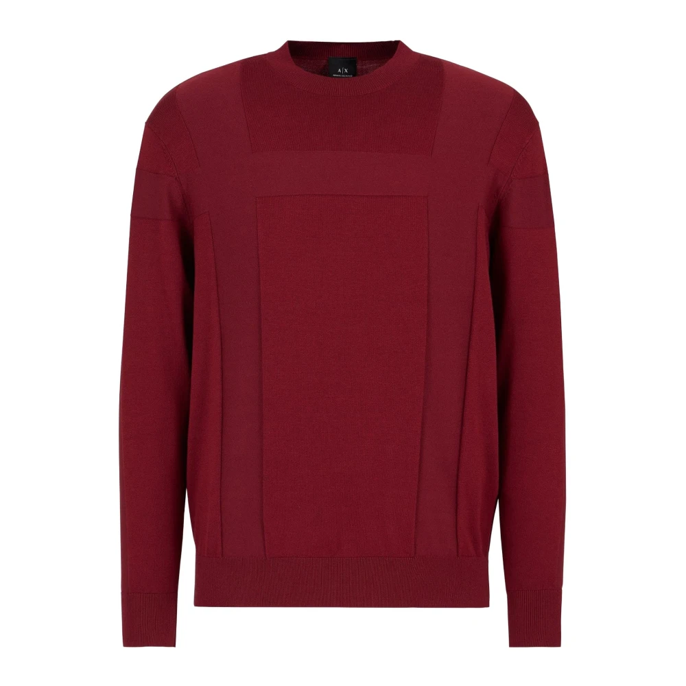 Armani Exchange Men's Red Round-Neck Knitwear, 2XL, Crewneck Jumper With Jacquard Workmanship