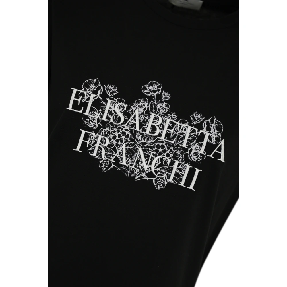 Elisabetta Franchi Zwarte Katoenen T-shirt met Logoprint Black Dames