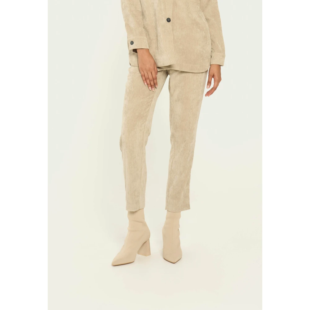 Vicario Cinque Corduroy Palazzo Broek met Amerikaanse Zakken Beige Dames