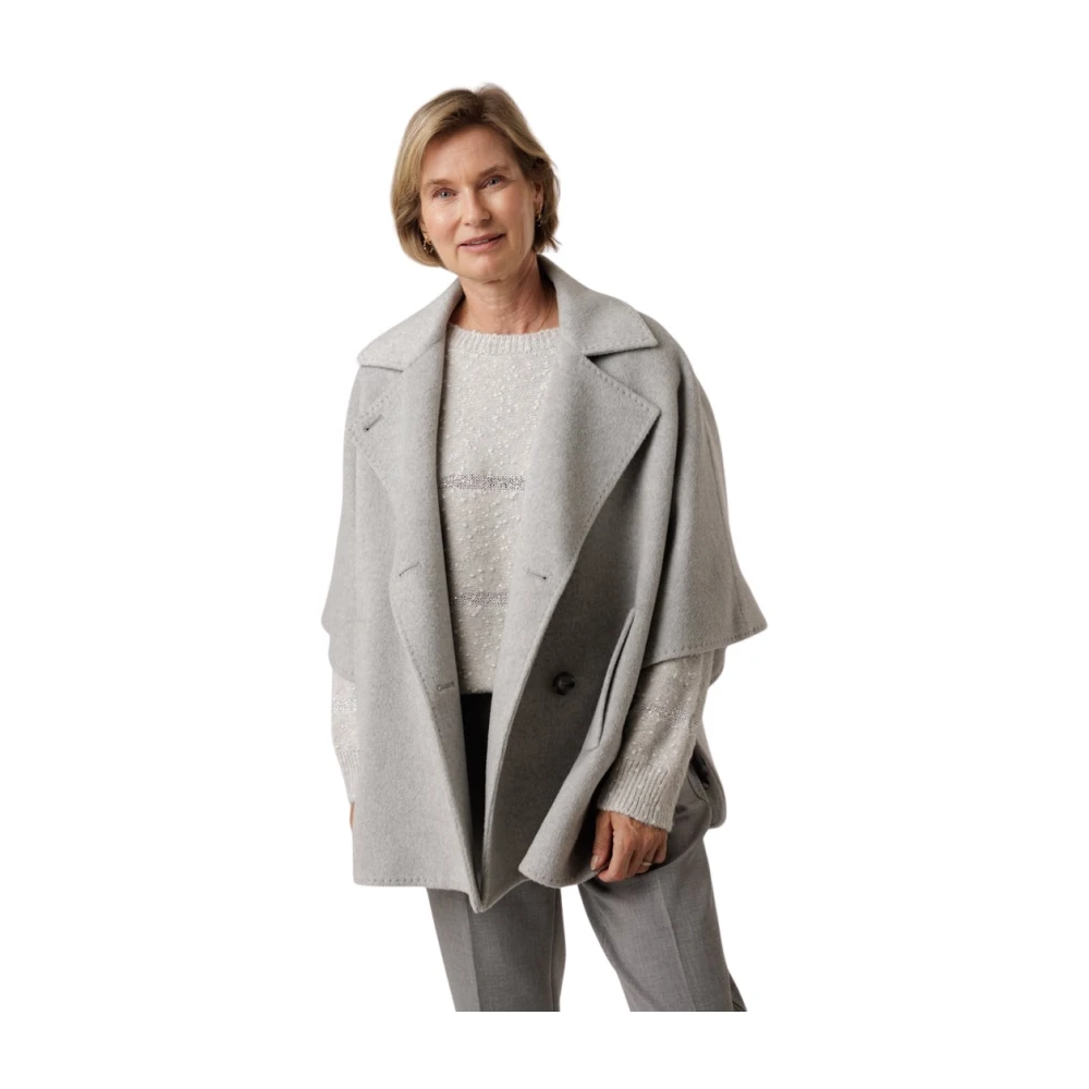 Cinzia Rocca Cape Stijl Double Breasted Wollen Jas Gray Dames