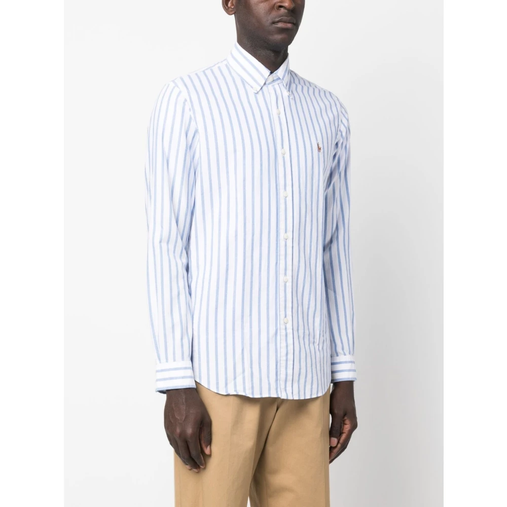 Polo Ralph Lauren Gestreept katoenen overhemd met geborduurd logo Blue Heren