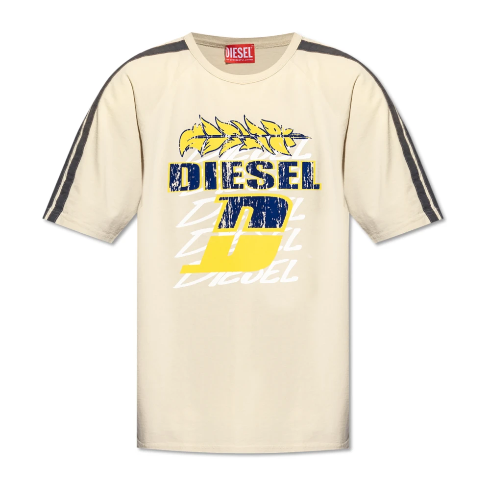 Diesel T-shirt 'T-Roxt-Stripe' Beige Heren