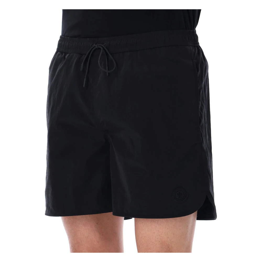 Moncler Gekreukelde nylon zwemshorts met trekkoord Black Heren