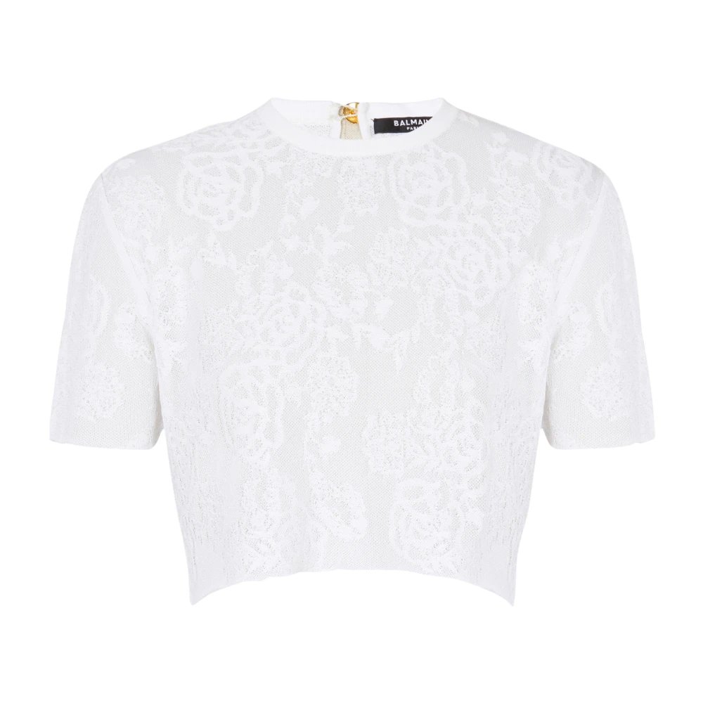 Balmain Korte Kantentop met Bloemenpatroon White Dames