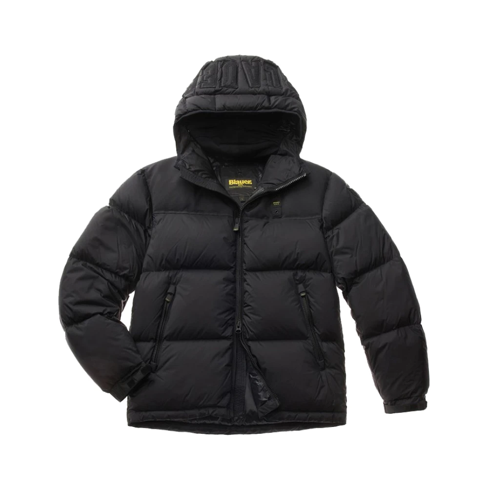 Blauer Zwarte Winterjas met Capuchon Black Heren