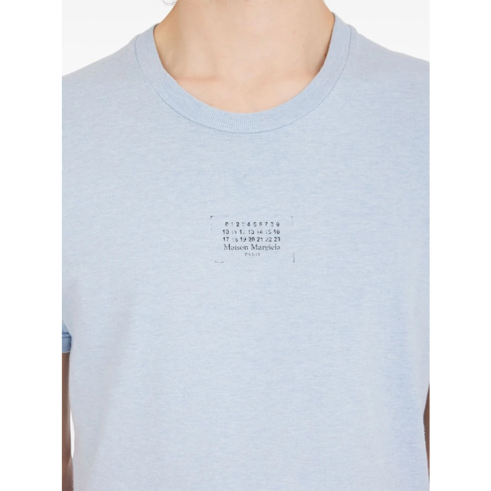 Maison Margiela Blauw Nummers Motief Ronde Hals T-shirt Blue Heren