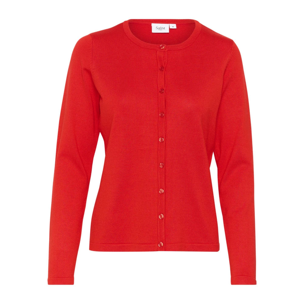 Saint Tropez Flame Scarlet Cardigan met ronde hals Red Dames