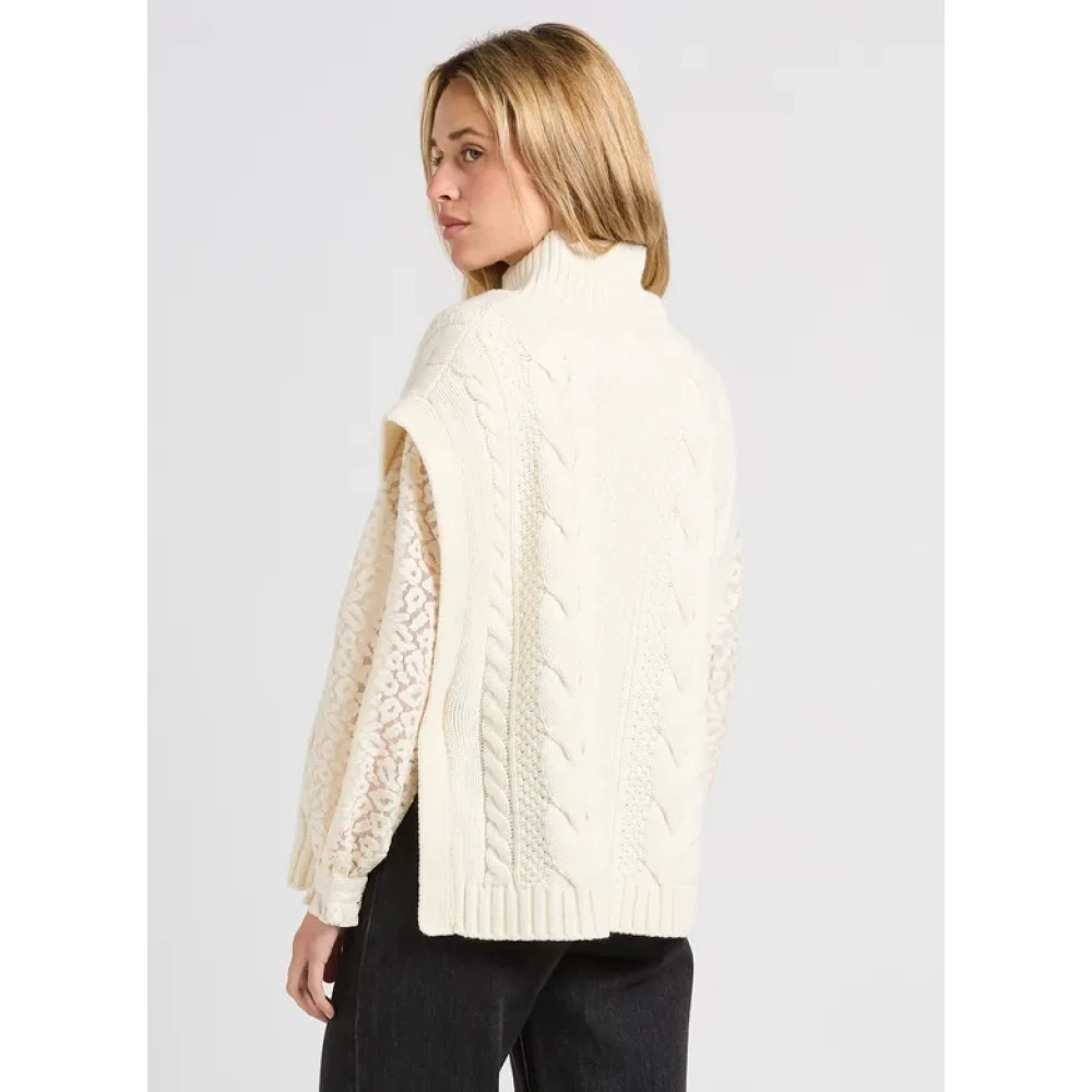 Suncoo Geribbelde hoge hals vest voor vrouwen Beige Dames