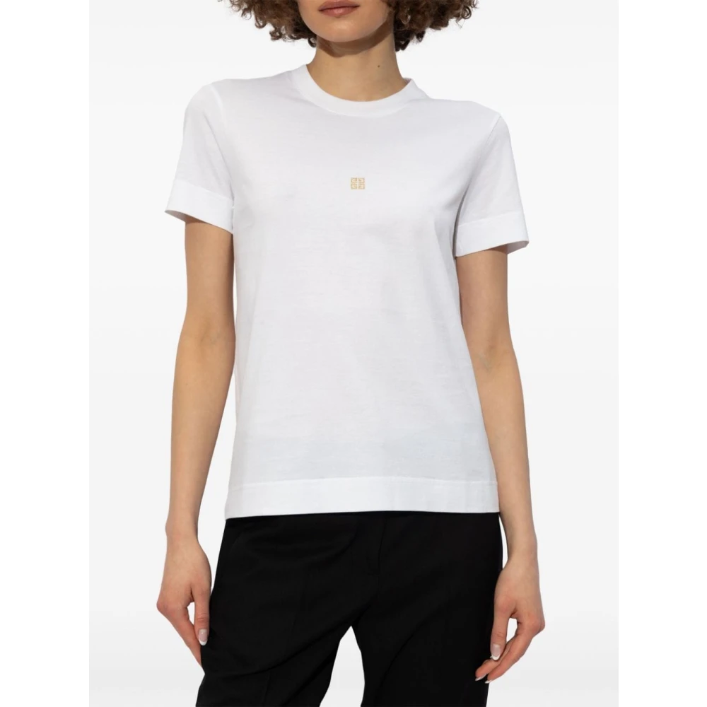 Givenchy Wit T-shirt met Gouden Geborduurd Logo White Dames