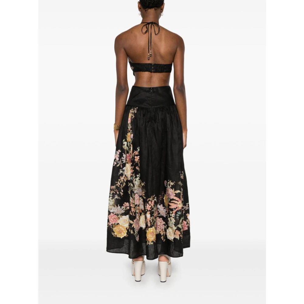 Zimmermann Bloemenprint Linnen Halterjurk Black Dames