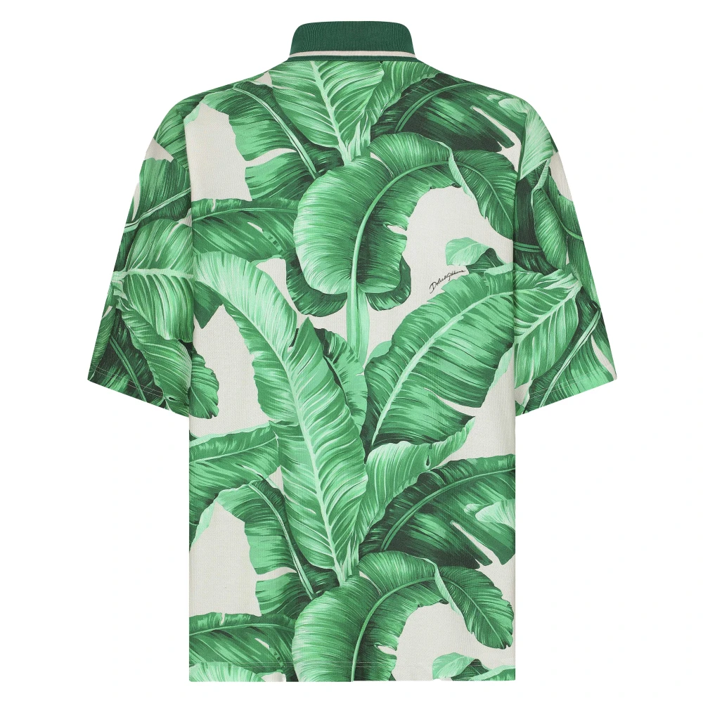 Dolce & Gabbana Banana-tree Print Oversize Polo Shirt Green Heren
