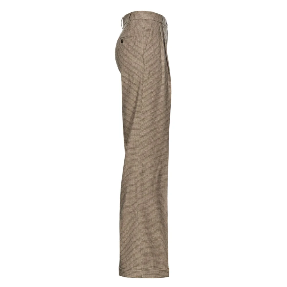pinko Beige Geruite Wollen Broek Beige Dames