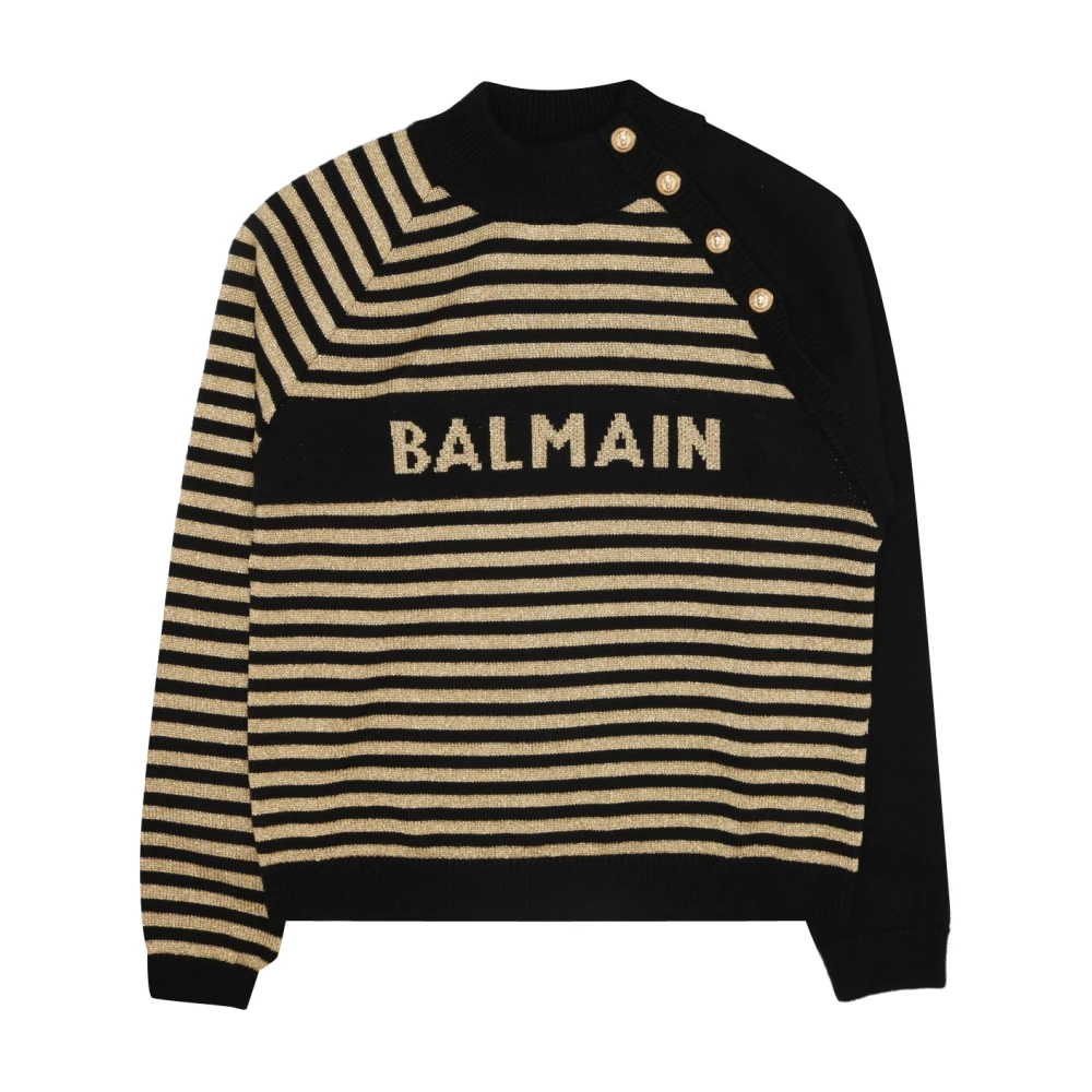 Balmain Barn Svart Ull-Blandning Tröja med Guld Knappar Black, Pojke