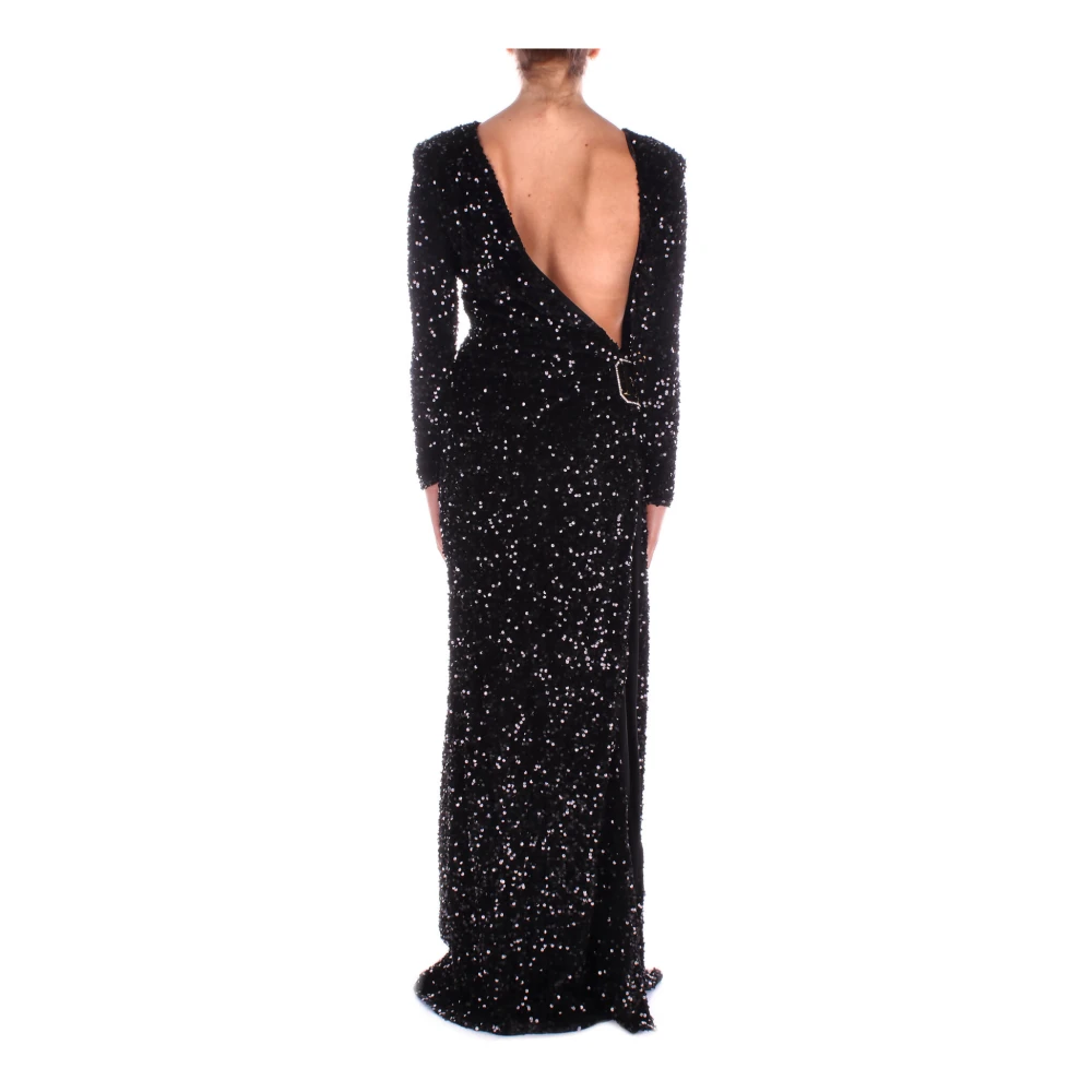 Elisabetta Franchi Rode Loper Zwarte Paillettenjurk Black Dames