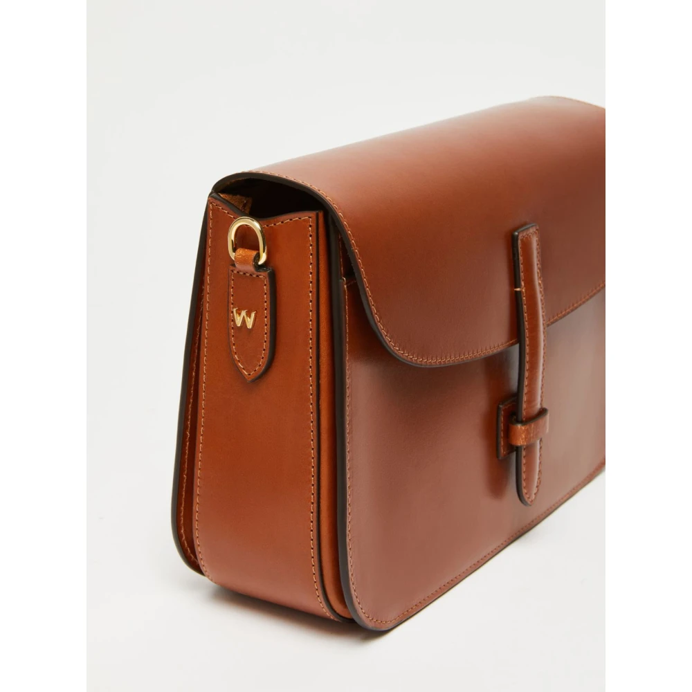 Max Mara Weekend Leren Crossbody Tas met Jacquard Band Brown Dames