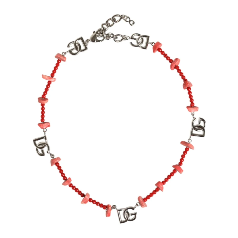 Dolce & Gabbana Women's Gray Logo Chain Necklace With Beaded Resin