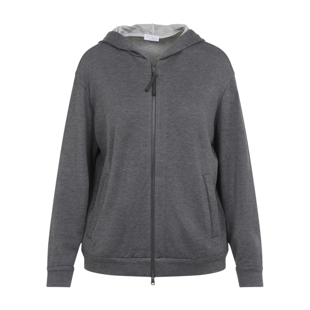 BRUNELLO CUCINELLI Grijze Sweatshirt met Capuchon en Rits Gray Dames