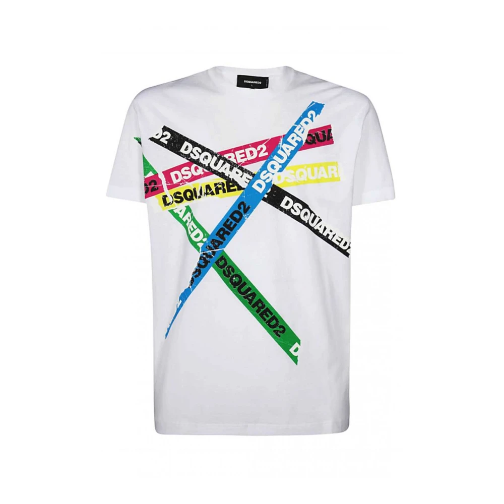 Dsquared2 Katoenen T-shirt met multi-logo print White Heren