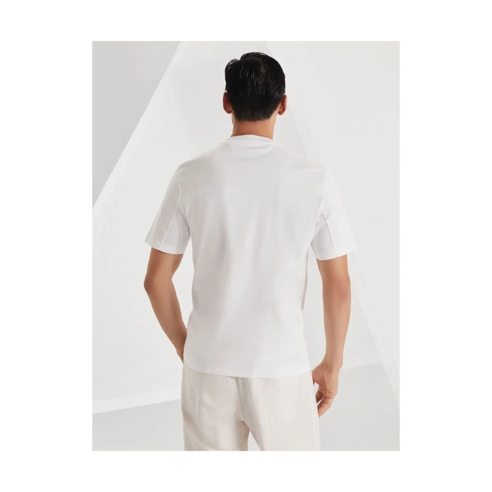 BRUNELLO CUCINELLI Wit Print Crew Neck T-shirt White Heren