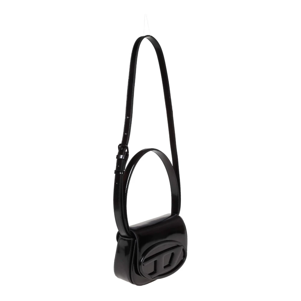 Diesel Zwarte leren schoudertas Magnetische sluiting Black Dames