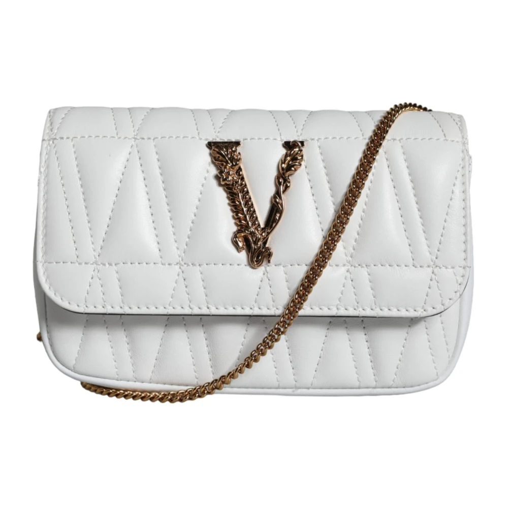 Versace Gewatteerde Leren Crossbody Tas met Verstelbare Band White Dames